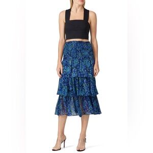 The Kooples Tiered Blue Floral Skirt, US 8